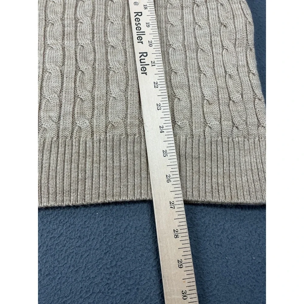 Lands' End Sweater Mens XL Beige Cable-Knit Mock Neck 1/4 Zip Wool Pullover